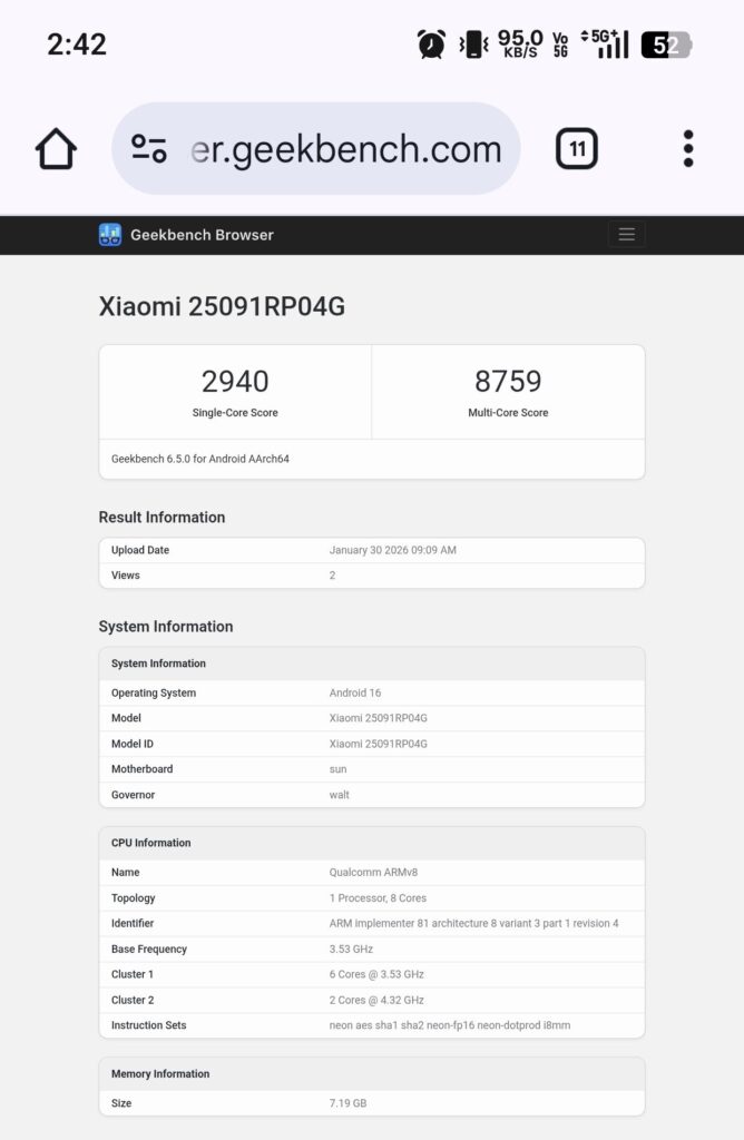 Xiaomi Pad 8 Pro Global Variant Leaks on Geekbench 2